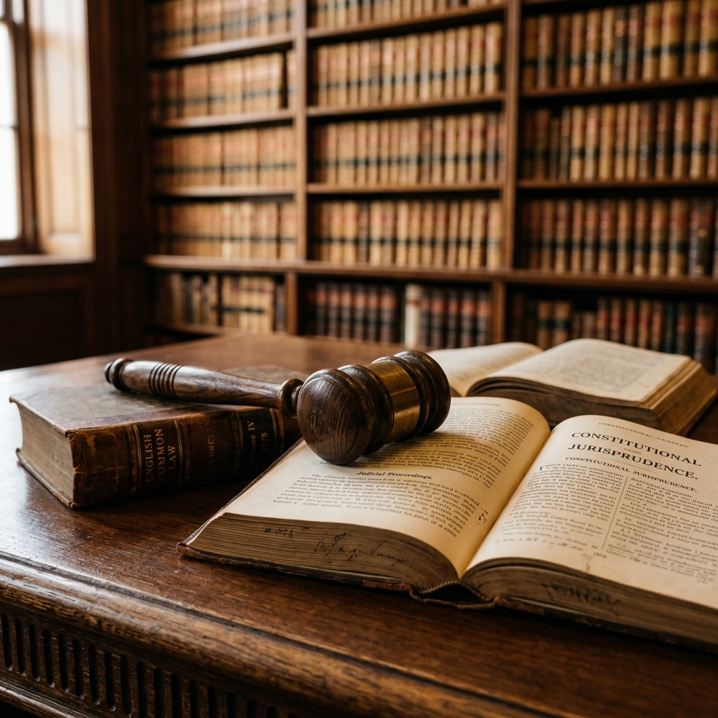 Law books and legal gavel